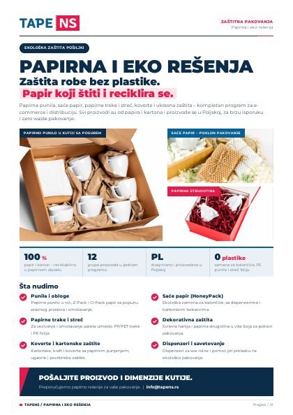 Naslovna strana brošure Papirna i eko rešenja – brošura